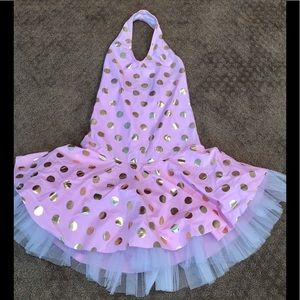 Polka Dot Halter Costume w/ Taffeta Underskirt.